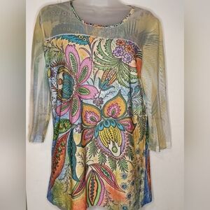 2 FOR $30 Vibrant Floral Fantasy COVER CHARGE Long-Sleeve Top(#1,069)